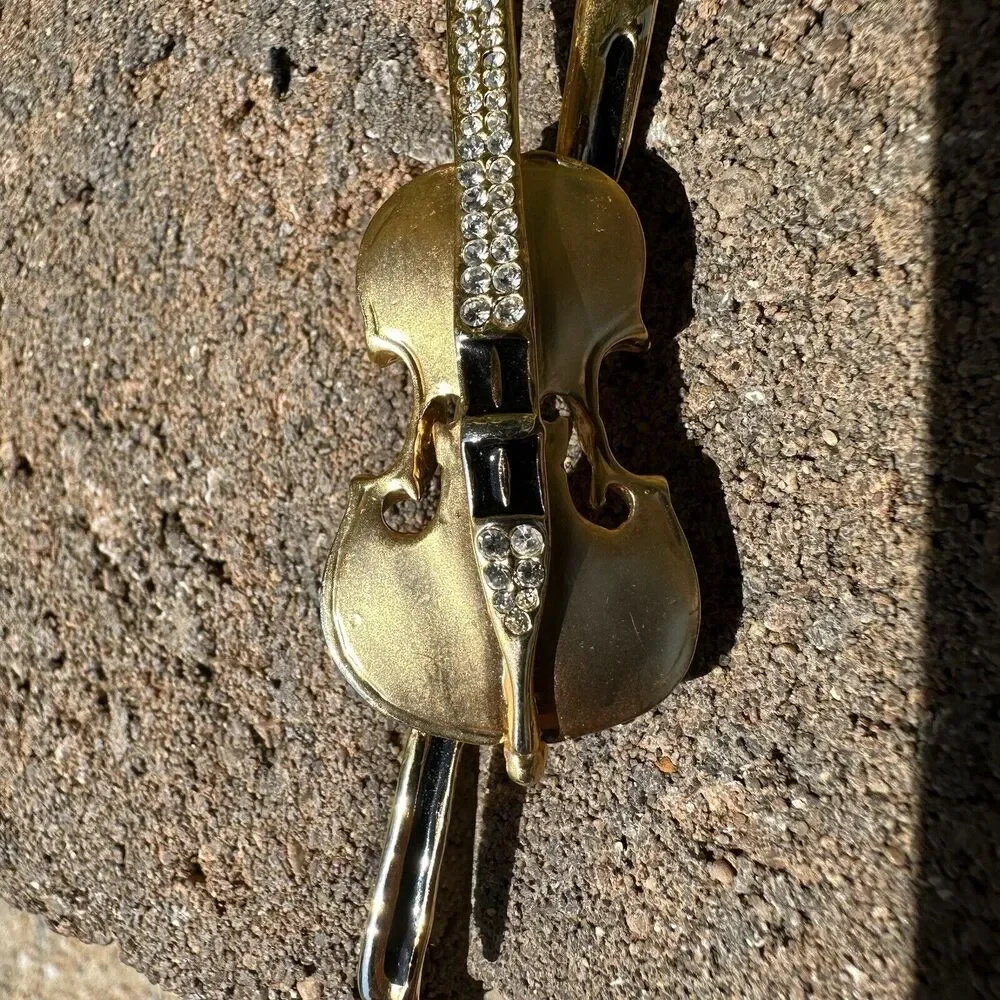 Golden‎ Violin Pin Bow Fiddle Music Fiddler Orchestra Symphony Band Musician
